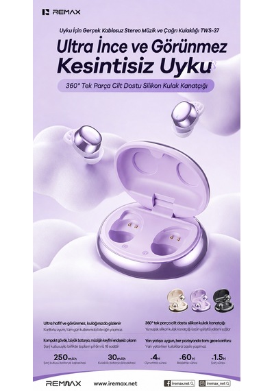 Remax TWS-37 Sleep Mini Bluetooth 6.0 Kulak İçi Uyum Kulaklık