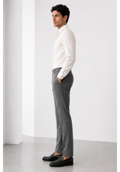 Bihan Store Erkek Slim Fit Klasik Kumaş Pilesiz Pantolon 919-gri