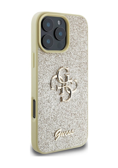 Apple iPhone 16 Pro Max Uyumlu Kılıf Guess Lisanslı 4g Büyük Metal Logolu Glitter Kapak Gold