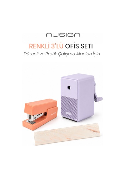 Nusign Kalemtraş &zımba & Makas Kırtasiye Seti Çok Renkli