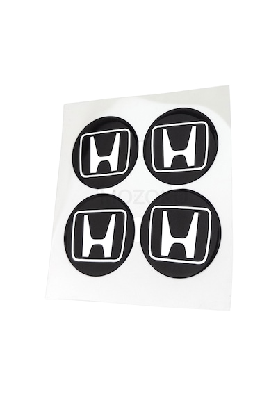 Kendinden Yapışkanlı Honda Logolu Siyah Beyaz 60 Mm 3d Jant Göbeği Etiket Seti 4 Adet Damla Baskı