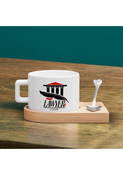Bk Gift Kişiye Özel İsimli Avukat Tasarımlı-2, Ahşap Altlıklı Seramik Fincan, Meslek Hediyesi, Yeni İş Hediyesi Kobitmeyen137911 Bk Gift