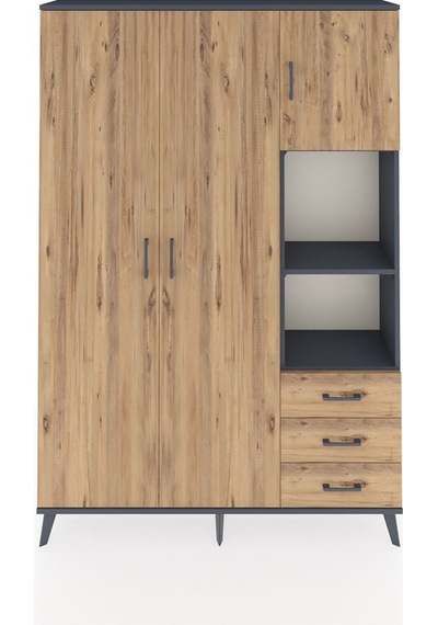 Arges Dolap 5 Raflı 3 Çekmeceli Tek Askılı 132x30x195 Antrasit-çam/çam Atlas Çam/atlas Çam Arges Dolap 5 Raflı 3 Çekmeceli Tek Askılı 132x30x195 Antrasit-çam/çam Atlas Çam/atlas Çam