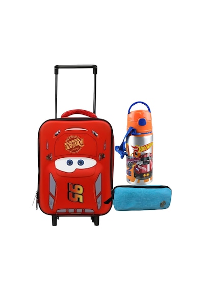 Ottonya Cars Çekçekli Anaokulu Çantası , Çift Gözlü Kalemlik - Hotwheels Aluminyum Matara Kirmizi