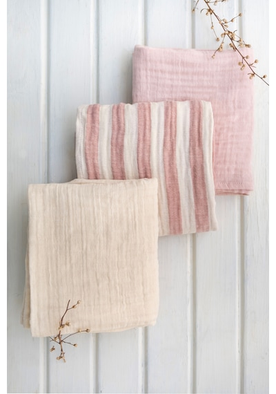 Müslin Örtü & Battaniye 3'lü Set %100 Pamuk Oeko-teks Sertifikalı 80x70 Cm Pembe
