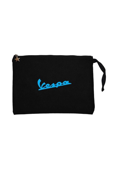 Vespa Text Blue Siyah Clutch Astarlı Cüzdan / El Çantası Siyah