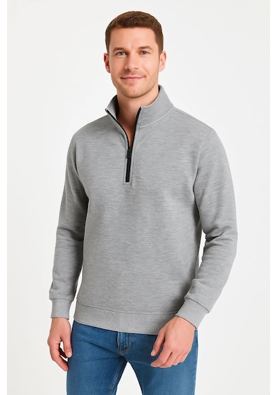 Novalisse Erkek Dik Yaka Yarım Fermuarlı 3 İplik Pamuklu Sweatshirt - Gri Çoklu Renk
