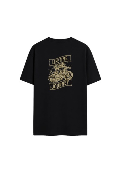 Black Nova Oversize Baskılı Unisex %100 Pamuk T-shirt Lifetime Journey Siyah