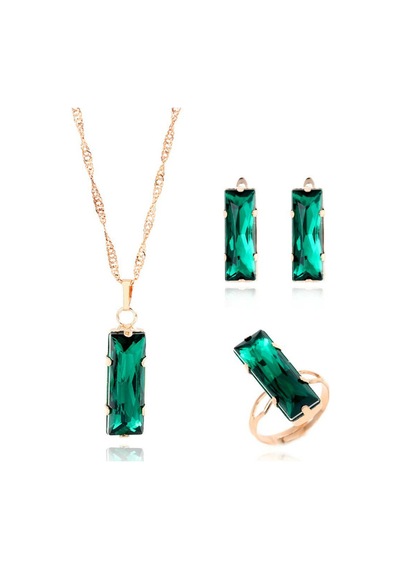 Yeşil Swarovski Taşlı 3 Lü 18 Gp Takı Seti,Sevgililer Günü