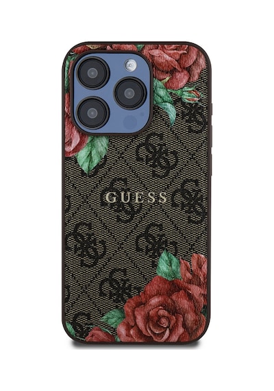Apple Uyumlu iPhone 15 Pro Kılıf Guess Lisanslı Magsafe Şarj Özellikli Gül Baskılı Yazı Logolu Kapak Kahverengi