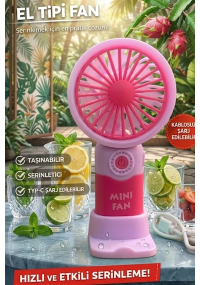 Fit Pudra Pembe Mini Taşınabilir Sessiz El Fanı 3 Hız Ayarl Mini El Pervanesi Soğutucu-vantilatör