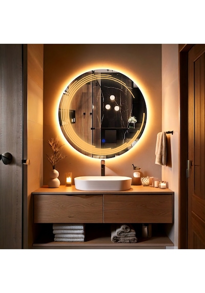 Nova Led'li Kumlamalı Lavabo & Banyo Aynası Dokunmatik Sensörlü 80 X 80 Turuncu