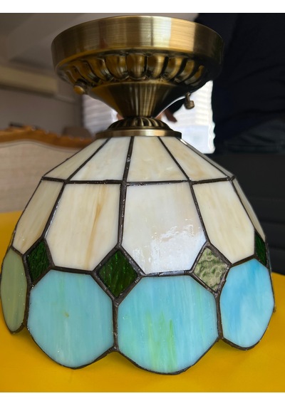 Yüceeller Tavan Eskitme Vitray Avize 25 CM 10" Yeşil
