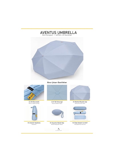 Aventus Kapsül Şemsiye - Uv Korumalı Güneş Şemsiyesi Açık Mavi