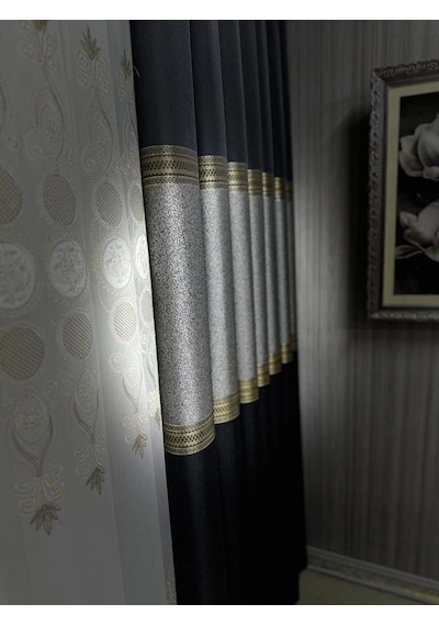 Nivemeshome Manavgat Antrasit-gold Ft632113 V-2501 1/3 Sık Pileli Fon Perde Apm Antrasit