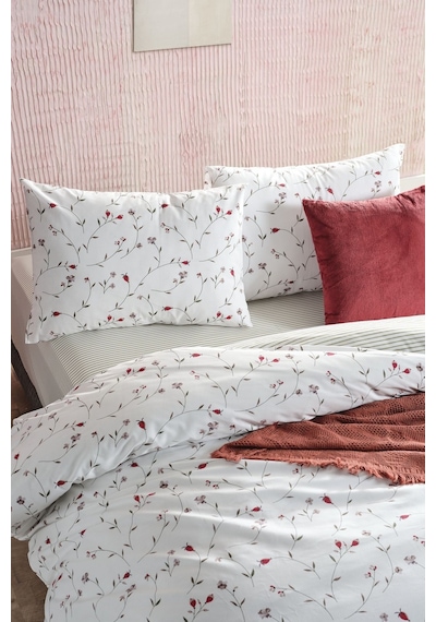 Doqu Home Ranforce Elegan Çift Kişilik Nevresim Takımı - Beyaz