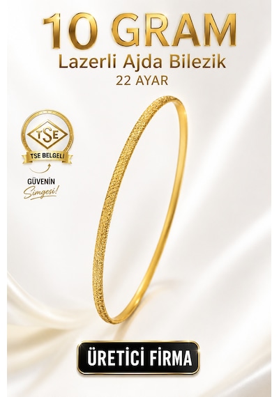 22 Ayar Tse Belgeli 10 Gram Lazerli Ajda Altın Bilezik İşçiliksiz Yatırımlık