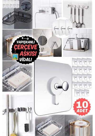 10 Adet İz Bırakmayan Vida Çıkartması Elbise Askısı Rafı Takı Askısı Çıkartmaları Havlu Kancası Çivi Diğer