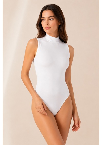 Loule Kadın 2'li Beyaz %95 Pamuklu Dik Yaka Kolsuz Alttan Kancalı Body