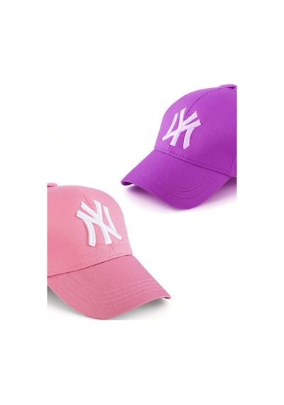 Unisex 2'li Set Pembe ve Mor Renk Ny New York Beyzbol Şapka - Unisex Pembe - Mor