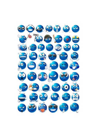 56 Adet Mavi Komik Emoji Sticker Seti - Etiket Seti Sketchbook