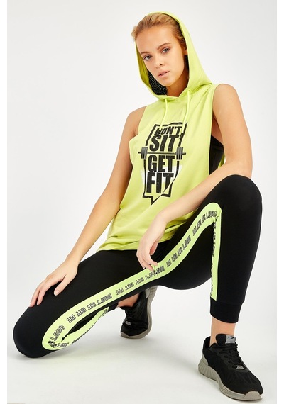 Maraton Active Regular Kadın Kapşonlu Kolsuz Gym Neon Sarı Atlet 17503-Neon Sarı