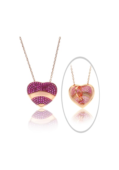 Gümüş Rose Fuşya Taşlı Özel Tasarım Kalbimdeki Sır Kolye Barcode Gümüş - Rose Gold