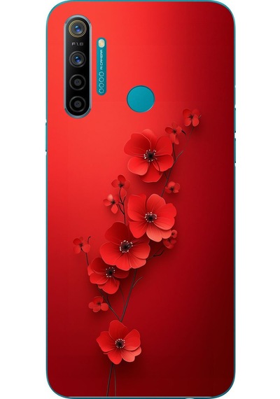 Realme 5i Uyumlu Kırmızı Kardelenler Baskılı Silikon Kılıf Renkli