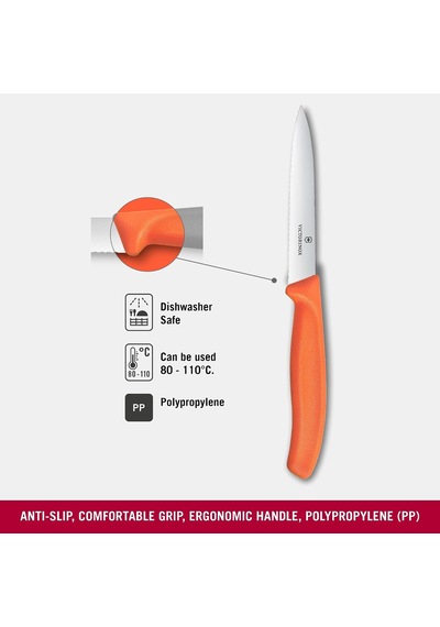 6.7739.c1 Swiss Classic 10cm Tırtıklı Soyma Bıçağı, Turuncu Çok Renkli