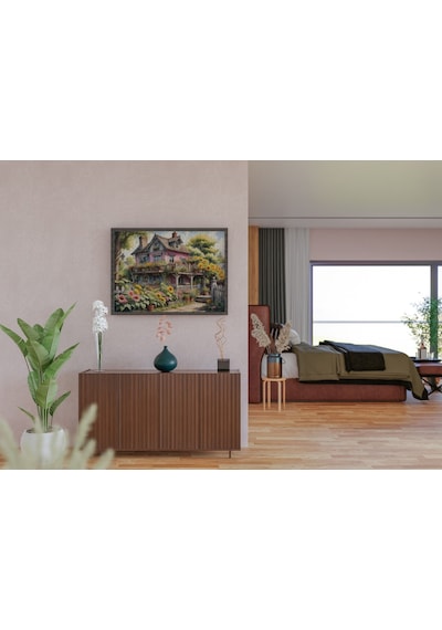 Nova Puzzle 1000 Parça Ayçiçekli Pembe Ahşap Ev Puzzle - Pembe Köy Evi