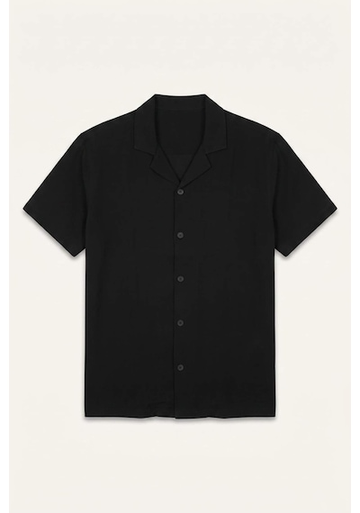 DeFacto Regular Fit Apaş Yaka Yazlık Kısa Kollu Siyah Gömlek E2533AX25SMBK81