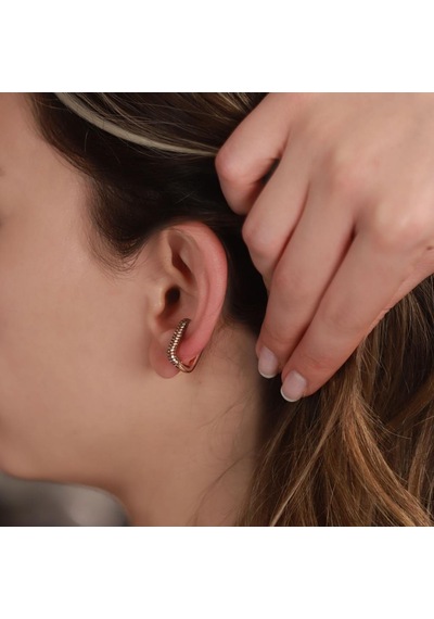 Dikdörtgen Sarı Zirkon Taşlı Rose Gold Kaplama Gümüş Kıkırdak Küpe Gümüş