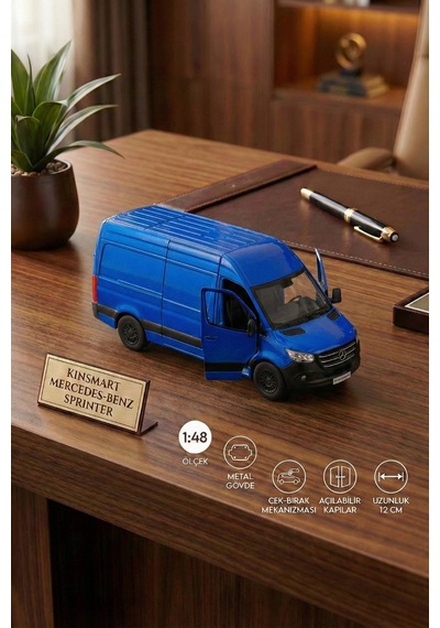 Kinsmart Mercedes-benz Sprinter 1:48 Ölçek Metal Çek Bırak Oyuncak Minibüs - Lacivert Model Araba