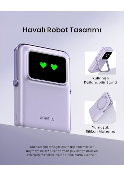Ugreen Uno Magsafe Wireless 10.000 Mah 20w Hızlı Şarj Mini Powerbank, Mor, 45328 Standart