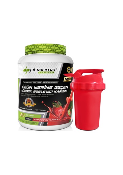 Proteinli Öğün Tozu Öğün Yerine Geçen Besleyici Shake Çilek Aromalı 20 Servis 1000 Gr Shaker Hediyeli