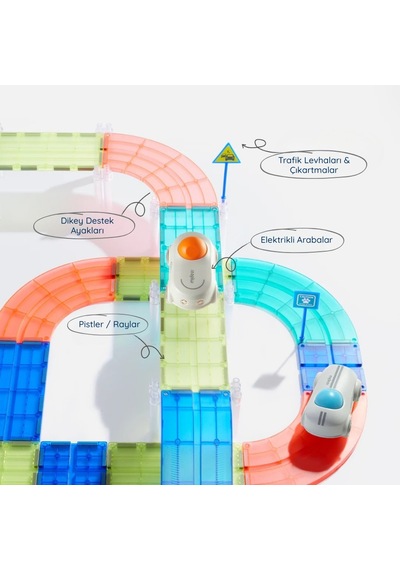 Mideer Magnetic Tiles Arabalı Yarış Pisti - 115 Parça