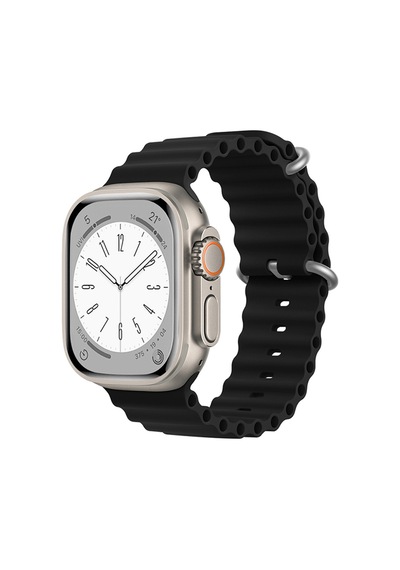 Forzacase Apple Uyumlu  Watch 10 Series 46mm İle Oluklu Ocean Silikon Kordon Kayış - Fc007 Siyah