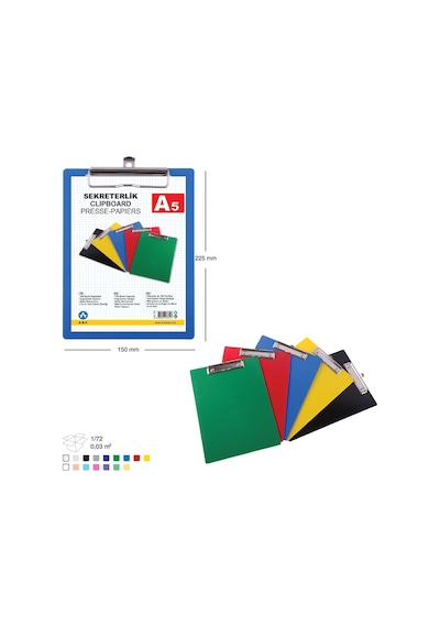 A5 Sekreterlik Kapaksız Clipboard Sert Plastik