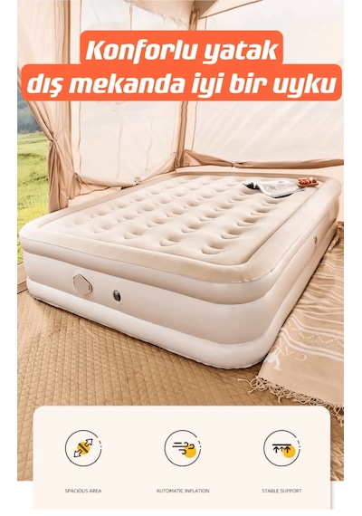 Kendinden Pompalı 2 Kişilik Şişme Yatak Açık Bej