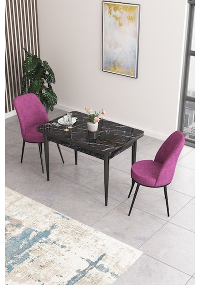 Canisa Concept Nil Serisi 70x110 Sabit Mutfak Masası Takımı Siyah Mermer Desen Masa 2 Mor Sandalye Masa Siyah Sandalyeler Mor Canisa Concept Nil Serisi 70x110 Sabit Mutfak Masası Takımı Siyah Mermer Desen Masa 2 Mor Sandalye Masa Siyah Sandalyeler Mor