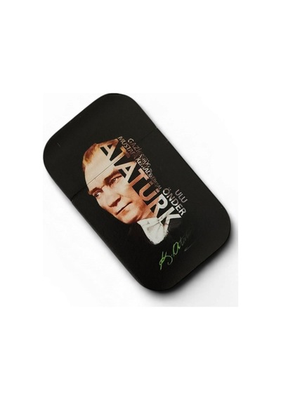 "ulu Önder Atatürk" Yazılı Portre Baskılı Mat Siyah Metal Çakmak - Özel Tasarım Çok Renk
