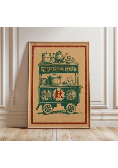 Vintage Yemek Arabası Posteri Asya Pazarı Duvar Sanatı Kağıt Baskı