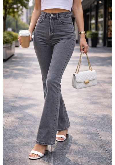 Cedy Denim Cedy Denım Yüksek Kalite Kadın 5 Cep Düşük Bel İspanyol Paça Skinnyfit Esnek Jean Pantolon C619 Açık Gri