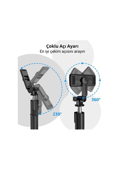 Ayrex Selfie Çubuğu Tripod 3'ü 1 Arada Bluetooth Uzaktan Kumandalı Telefon Tutucu, 360 Döner Başlık, Apple İOS &