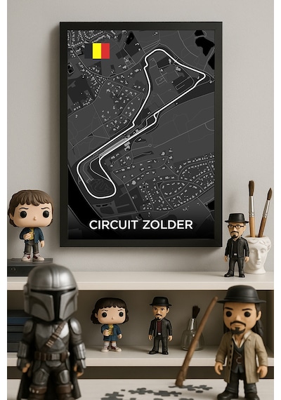 Circuit Zolder Pist Haritası Siyah Ahşap Çerçeveli Poster, Dekoratif Harita Duvar Tablosu