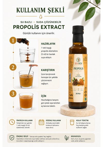Propolis Ekstraktı 250 ml Su Bazlı Suda Çözünebilir Sıvı Propolis