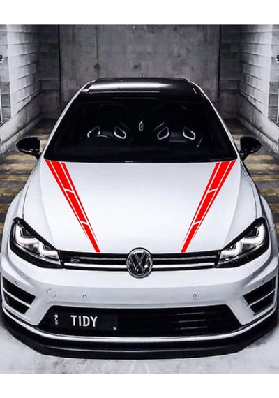 Oto Kaput Sticker Çift Şerit 2 Adet Kırmızı 10 60 Cm