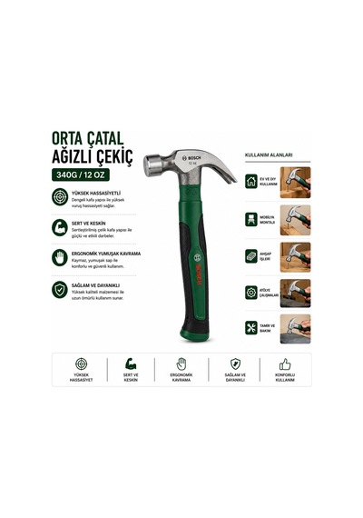 Bosch 1600a02w7x Orta Çatal Çekiç 12 Oz 24 Cm - Ergonomik Yumuşak Saplı- 6'li Paket