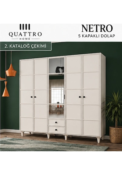 Netro 5 Kapaklı Dolap Beyaz