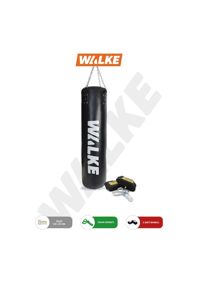 Walke 120x32 Cm Geniş Kum Torbası Boks Bandajı Dolu Tavan Apartı Hediyeli Üründür Siyah